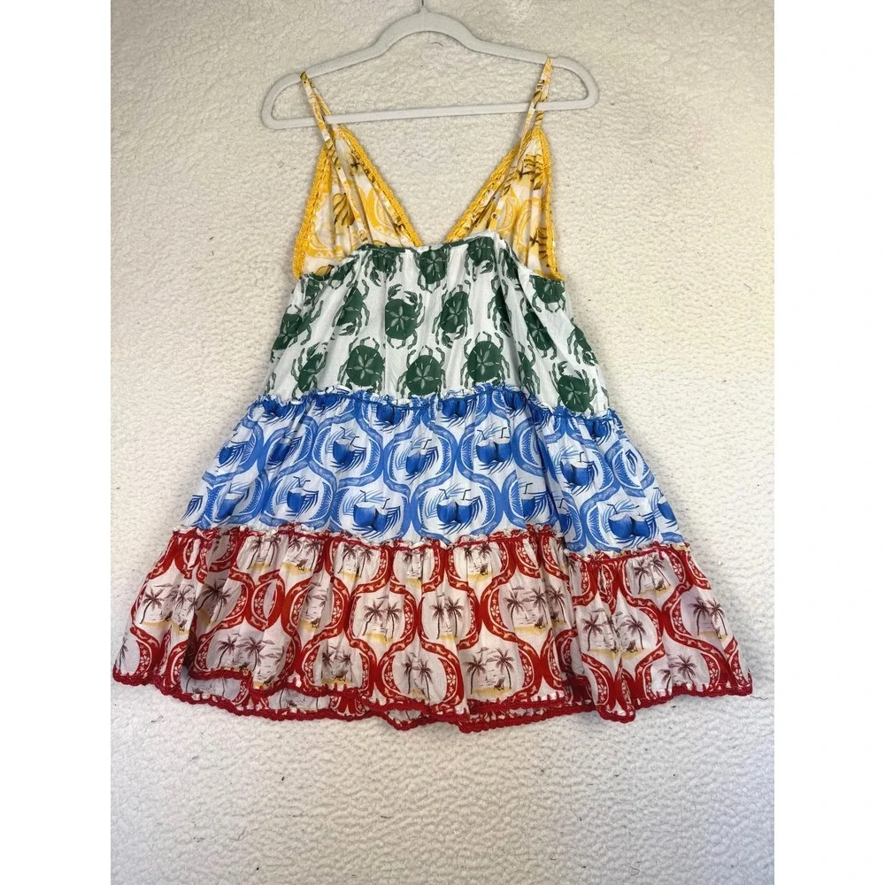 FARM Rio Multicolor Tiered Scallop-Trim Midi Dress (Yellow, Green, Blue, Red) - Picture 3 of 9